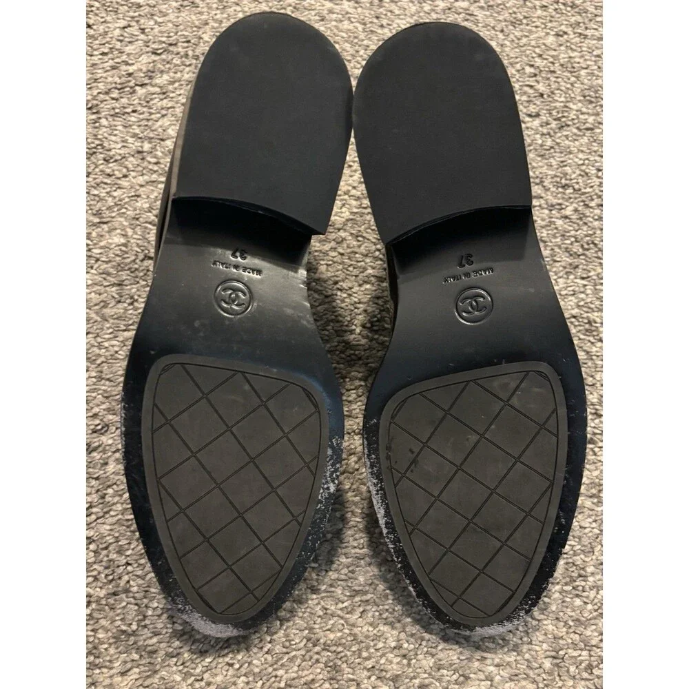 Chanel Shoes Loafers Flats CC Logo Black Size 37 US 7